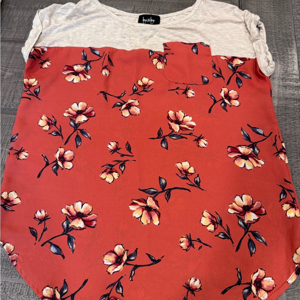 by & by Dark Orange and Cream Floral Blouse